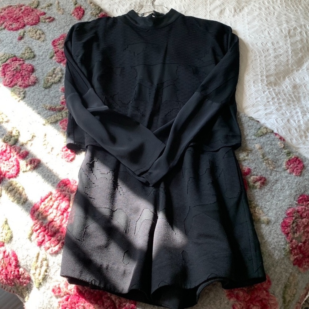 Tibi Black Long Sleeved Printed Romper size 2